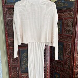 Chicwish Cream Ribbed Knit Dress Set